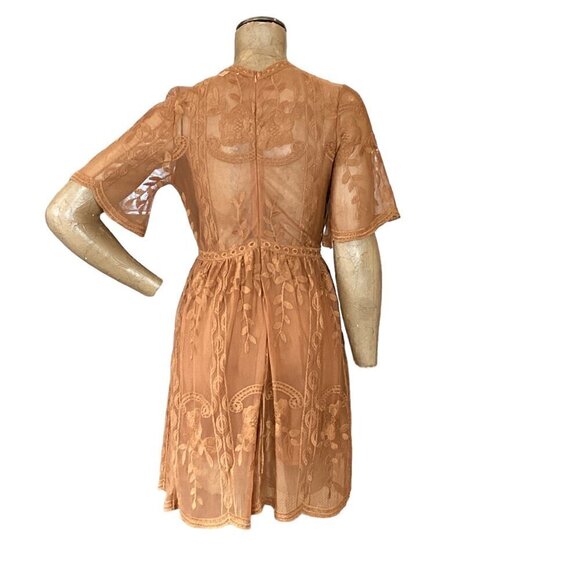 Haute Monde Boho Dreams Floral Embroidered Lace Dress Short Sleeve V-Neck S 272E - Picture 7 of 11